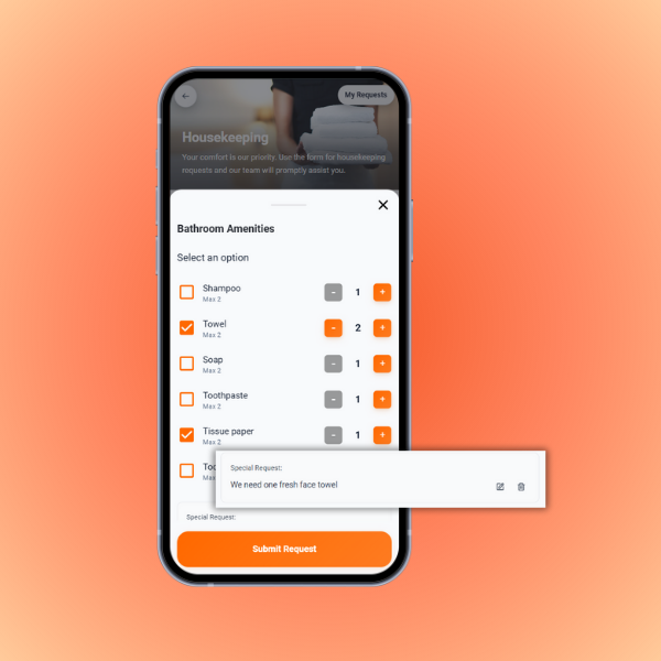 Guest housekeeping request screen