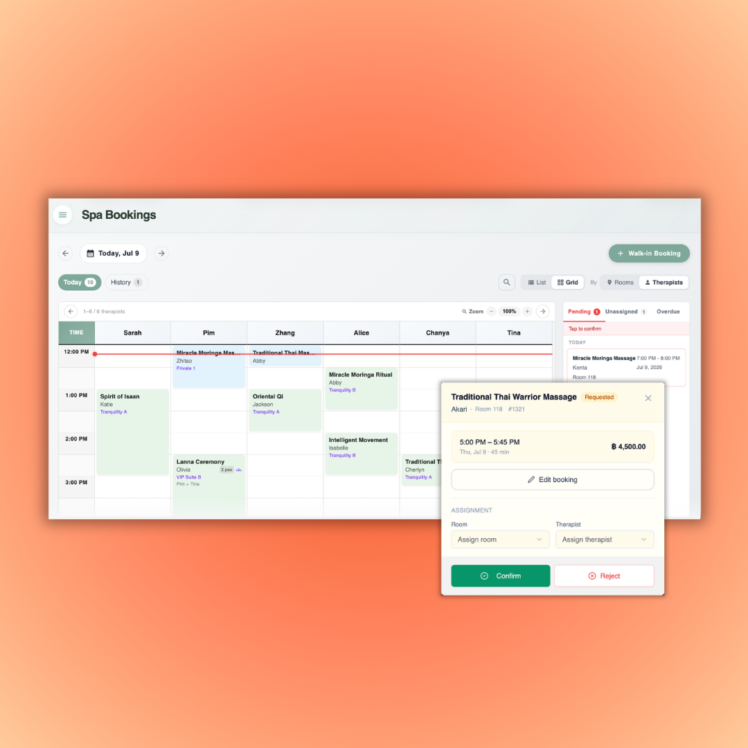 Spa therapist and treatment room calendar